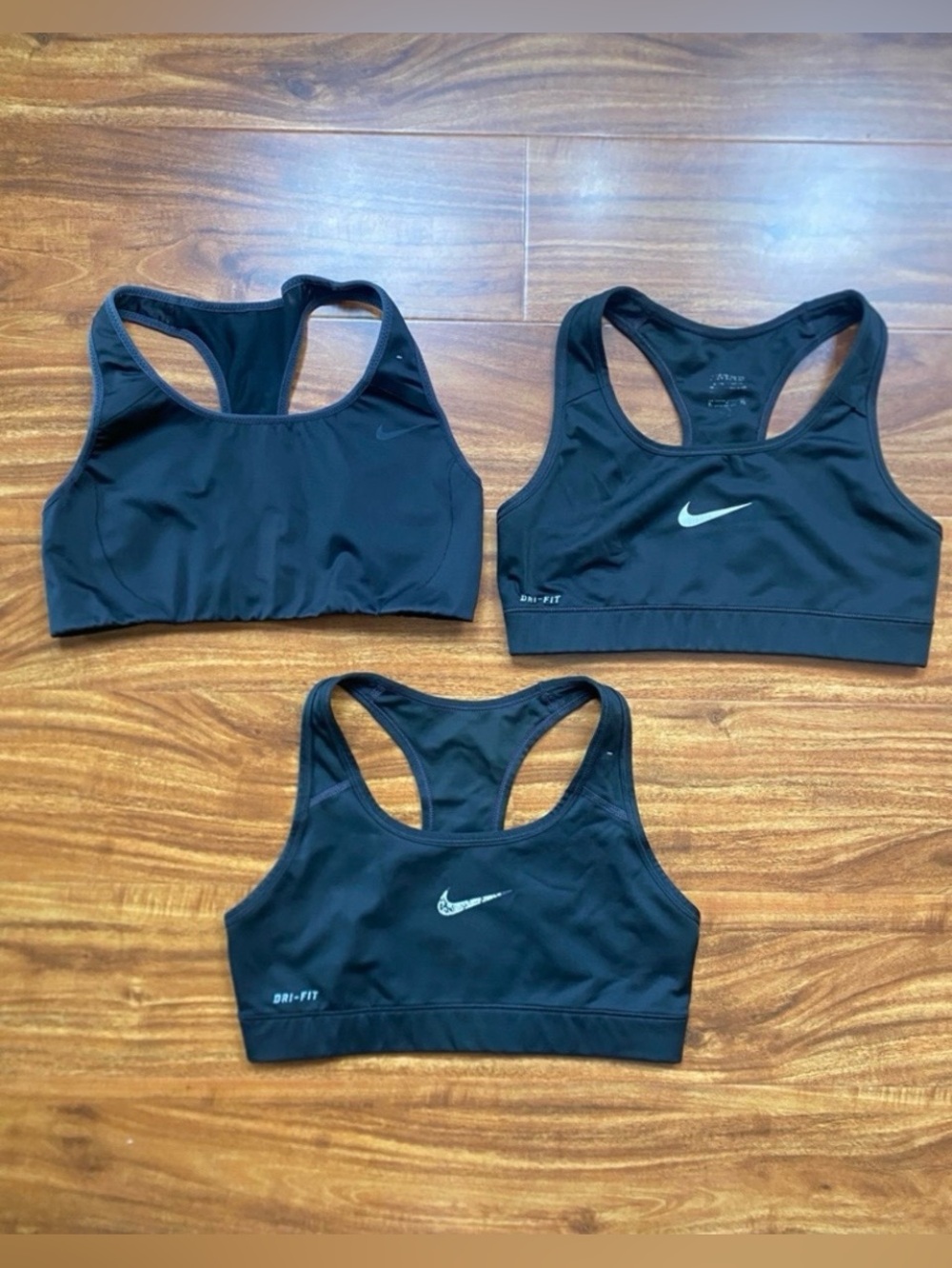 Nike Womens Set of 3 Black Dri Fit Sports Bras Size Small Gym Activewear Running